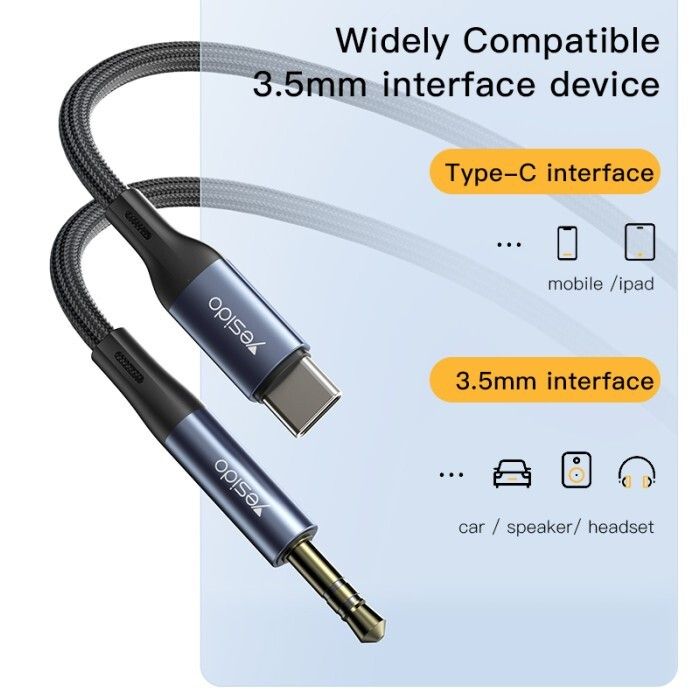 Câble audio USB TC vers 3,5 mm YAU36 en nylon tressé pour téléphone portable - UKTOUCH_voghion.com