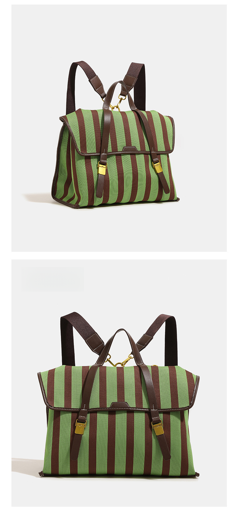 Multifunctional Briefcase Cowboy Canvas Striped Backpack Large Capacity Commuter_voghion.com