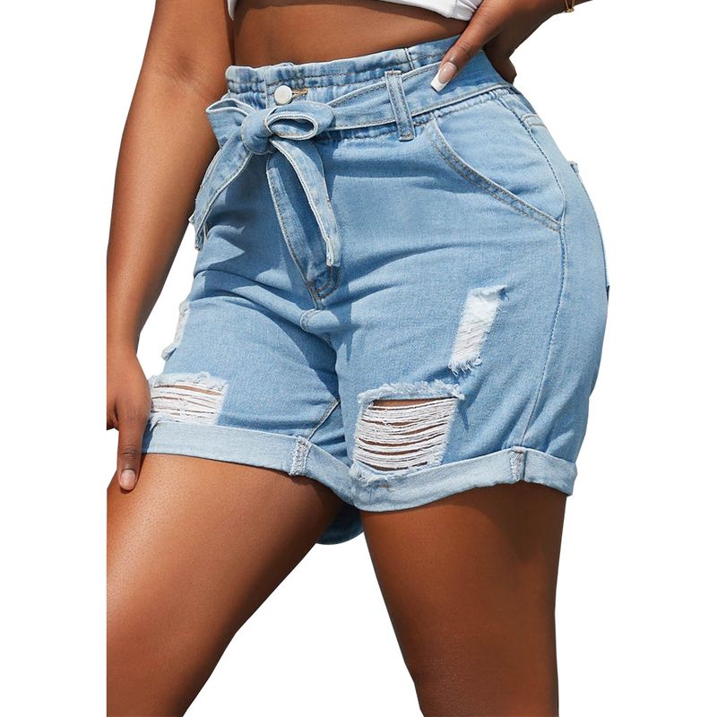 Abbigliamento da donna HSF2700 pantaloncini in denim elastico lavato indossati a mano alla moda e di vendita calda_voghion.com