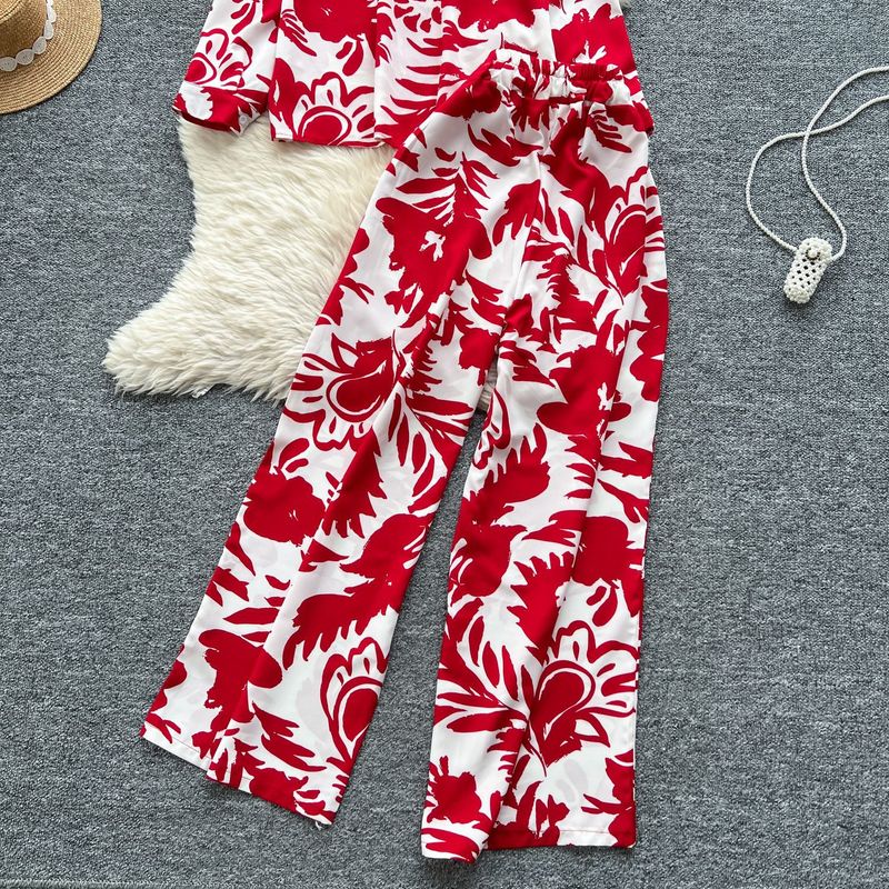 Damenbekleidung, modisch, locker, vielseitig, langärmelig, bedrucktes Hemd + lässiger Hosenanzug mit hoher Taille und weitem Bein_voghion.com