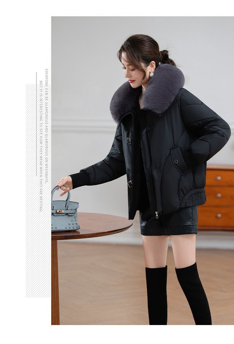 Casaco de inverno feminino com gola de pele sintética – Jaqueta curta e leve, grossa, com caimento solto, estilosa e quente para tamanhos pequenos e grandes_voghion.com