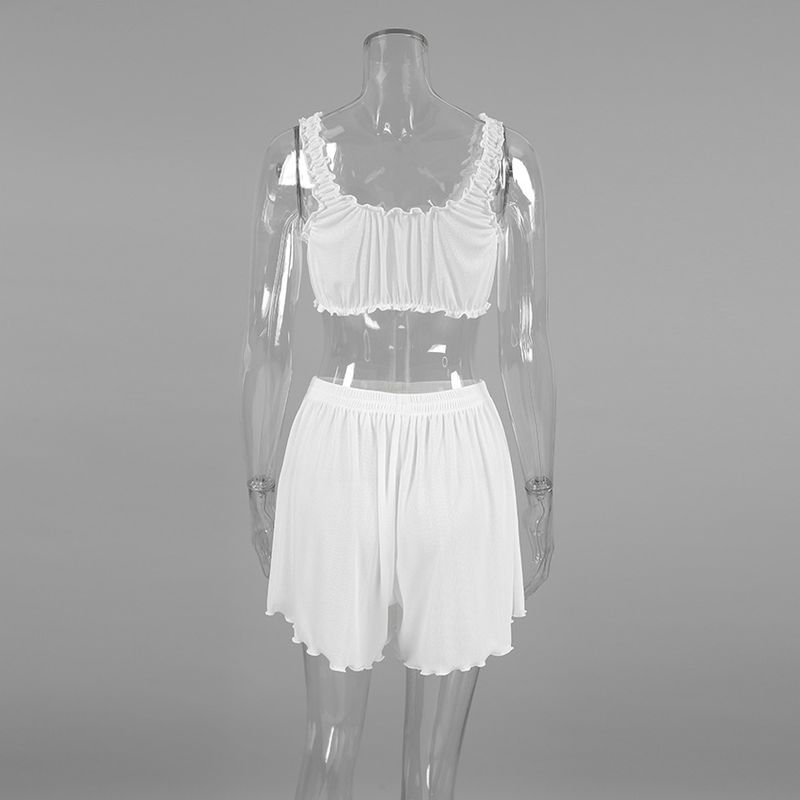 Women's Sleepwears Simple Casual Suspender Shorts Home Clothes Ladies New Knitted Comfortable Lace Up Pajamas_voghion.com