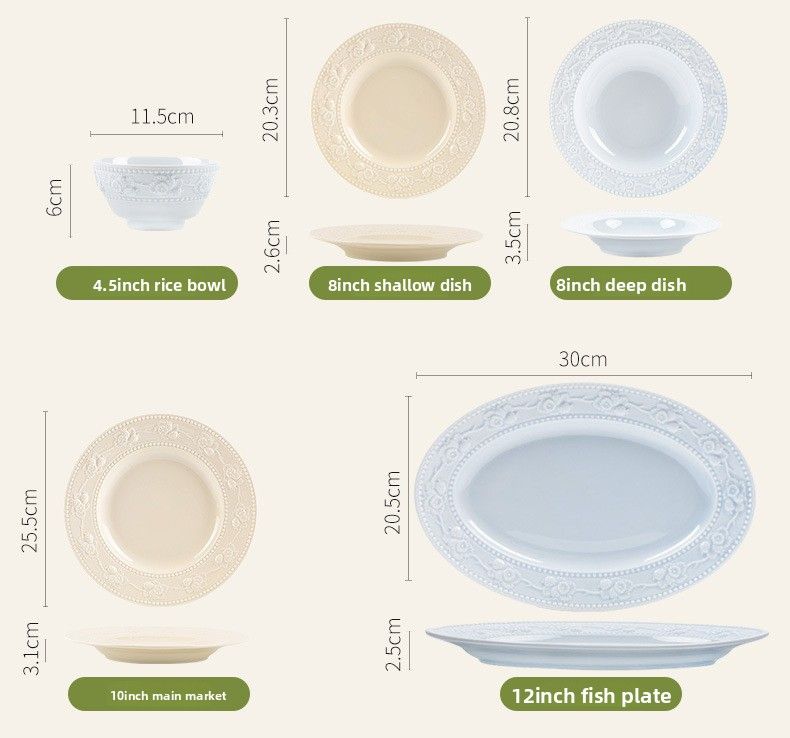 Französisches Geschirrset für den Hausgebrauch, hoher ästhetischer Wert für Mädchen, hübsches Keramikschüsselset, neues geprägtes Geschirr_voghion.com