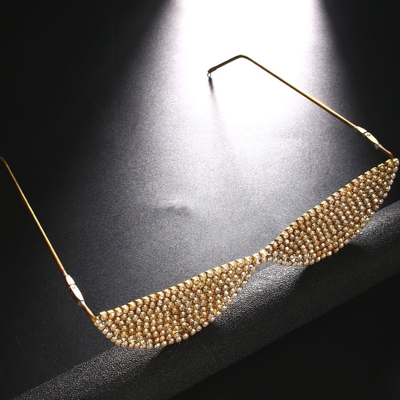 Eyeglass frame filled with sparkling crystals, without lenses, metal folding eyeglass frame, facial accessories_voghion.com