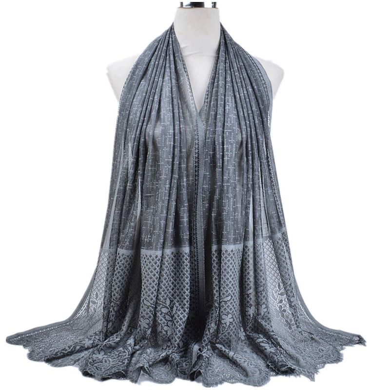 Foulard musulmano Sciarpa con bordo in pizzo cavo e fiori Sciarpa multifunzionale Sciarpa musulmana per le donne_voghion.com