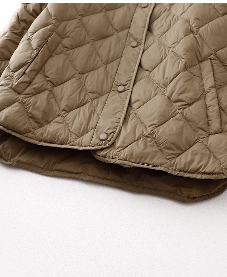 "Quilted Puffer Jacket With Mandarin Collar & Petal Sleeves - Korean-Inspired Streetwear Coat In Diamond Stitch (Black/Beige/Mocha/Pistachio)"_voghion.com