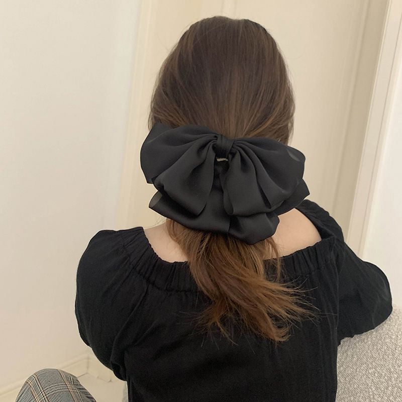 Schwarze Haarnadel mit großer Schleife im französischen Stil, neuer koreanischer Stoffclip im Cyber-Rot-Stil, Haarschmuck für Kinder, hochwertige Kopfbedeckungen_voghion.com