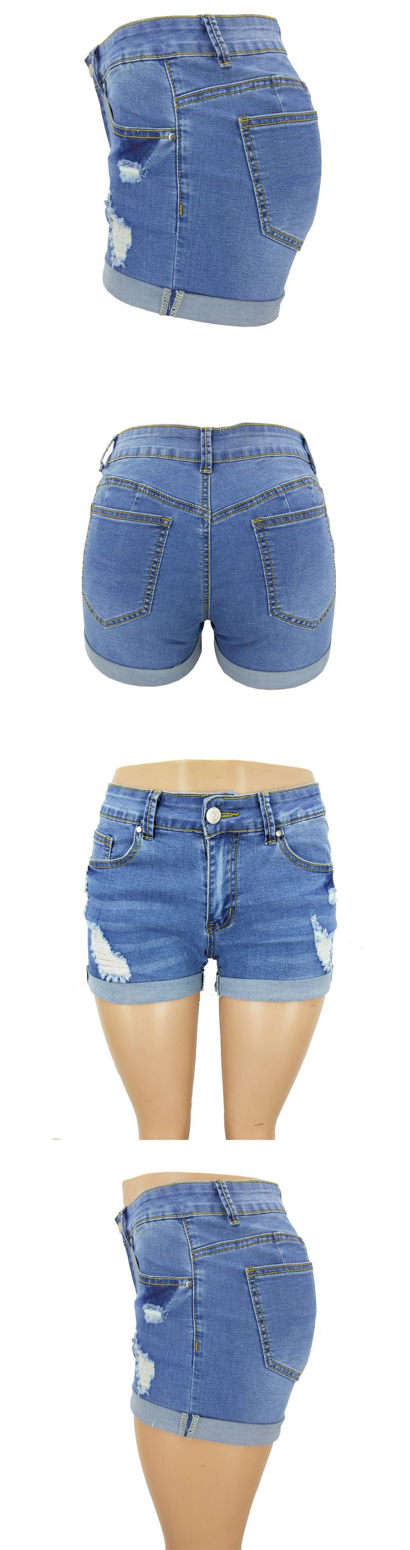 Abbigliamento donna vita alta attillata moda pantaloncini elastici alti jeans donna_voghion.com