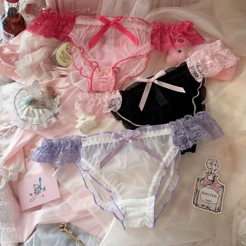 LuvBox Rose Red Temptation Charm giapponese e coreano elastico a vita bassa sexy mesh Pure Desire pizzo triangolo mutandine da donna_voghion.com