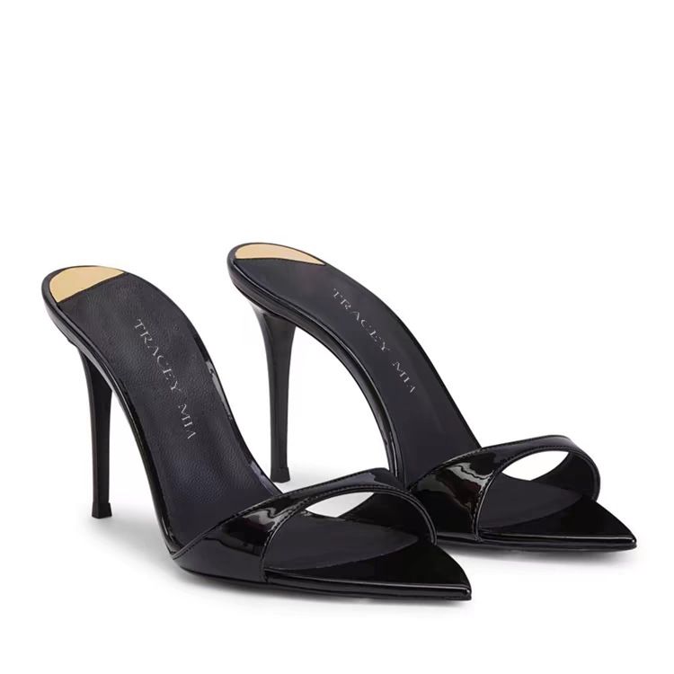 Pantofole con tacco alto e punta a punta, nuove in stile estivo 2025, con cinturino singolo, tinta unita, taglie forti, da donna_voghion.com