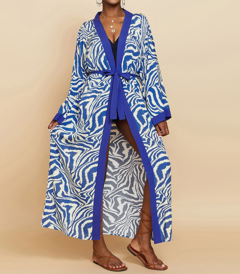 Women's Clothing Beach cover-up rayon zebra pattern holiday bikini sunscreen cardigan dress large size loose_voghion.com
