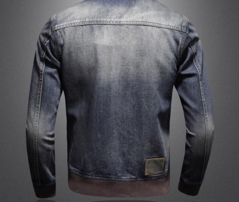 Men's Denim Jacket Retro Slim Fit Stand Collar Zip-Up Workwear Coat For Motorcycle Riding & Casual Wear (Blue, S-3XL)_voghion.com