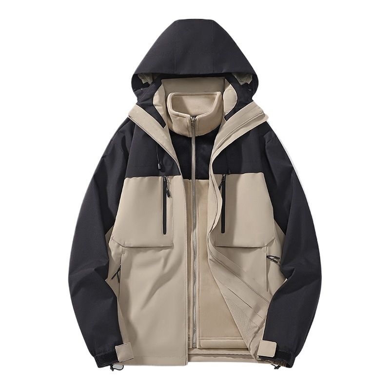 Zweiteiliges Set Fleece-gefüttert Frühling und Herbst Neue wasserdichte winddichte Outdoor 3-in-1 Jacke Paar_voghion.com