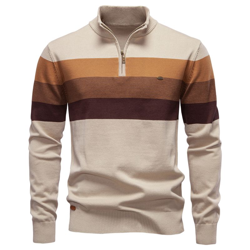Men's Cotton Sweater With Crochet Collar, Crochet Collar, Quarter Zipper, Sweater, Autumn And Winter, Warm, Social Leisure Sweater For Men_voghion.com