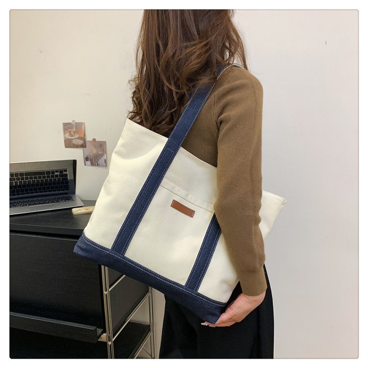 Umhängetaschen für Damen, Canvas-Tragetasche, trendige Unterarmtasche mit Farbblockierung, modische Pendler-Umhängetasche mit großem Fassungsvermögen_voghion.com