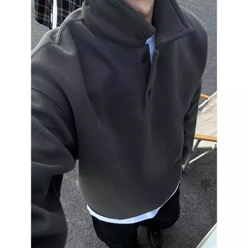 Men’s Premium Polo Collar Sweatshirt – Retro-Inspired Pullover For Layering, Casual & Streetwear Style_voghion.com