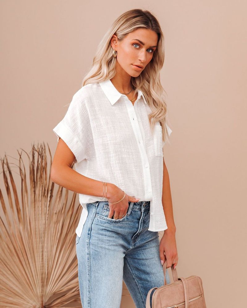 Women's Clothing Hot Cotton And Linen Shirt Short Sleeve Ladies Lapel Button Lining_voghion.com