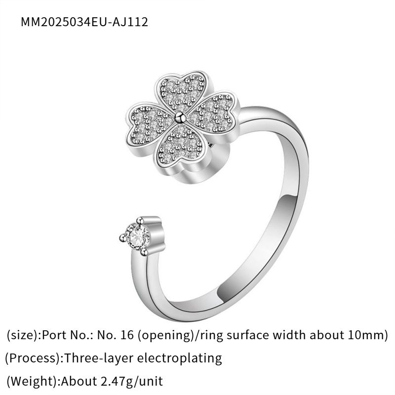 3-Piece Anxiety Rotating Ring Adjustable Rotating Clover Zircon Ring Women's Niche Premium 2025_voghion.com