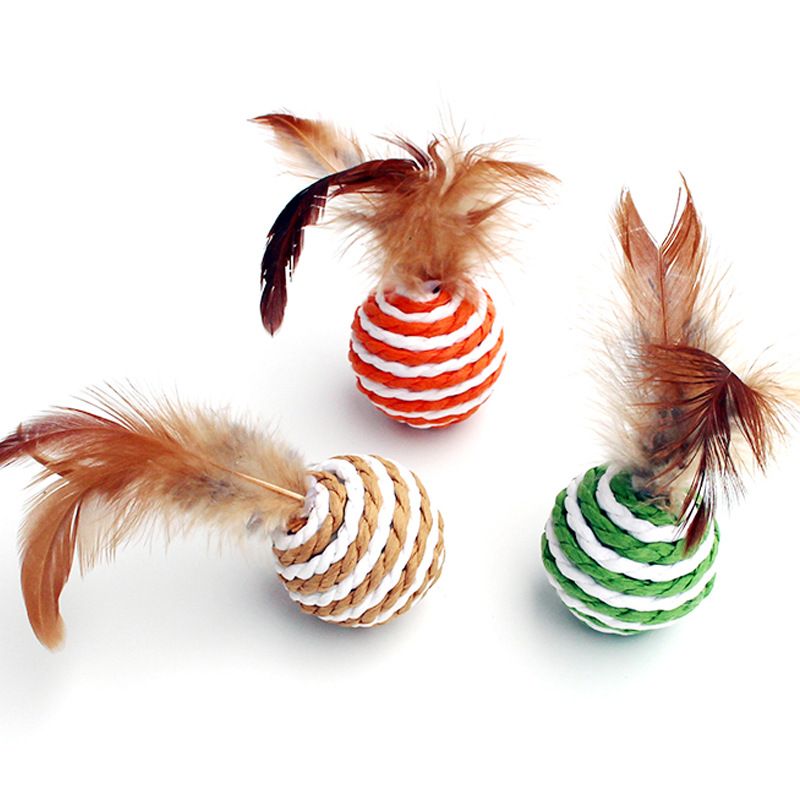 Giocattolo per gatti Palla di piuma Palla di sisal Giocattolo per gatti Pallina di fruscio per gatti Gatto Self Hi Toy Corda Palla di carta_voghion.com