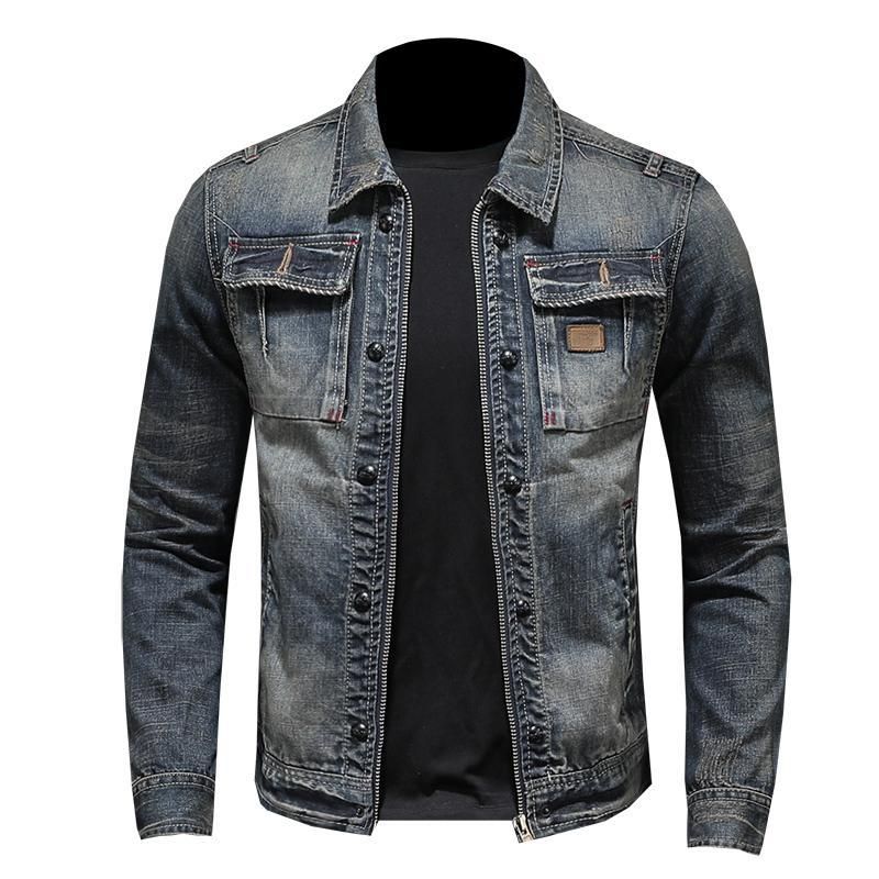 Veste en jean rétro classique pour homme, tendance de la rue d'automne, belle veste d'équitation coupe-vent pour homme, veste décontractée à revers_voghion.com