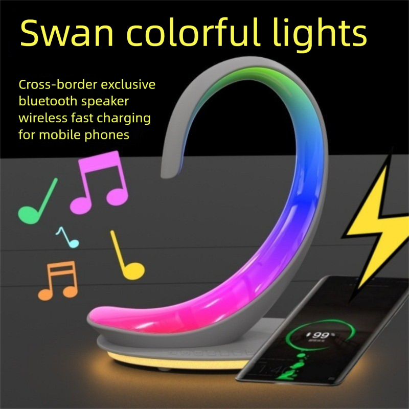 Swan Lamp Multifunctional Charger Bluetooth Speaker Night Light Creative Gift 15W Mobile Phone Wireless Fast Charging_voghion.com