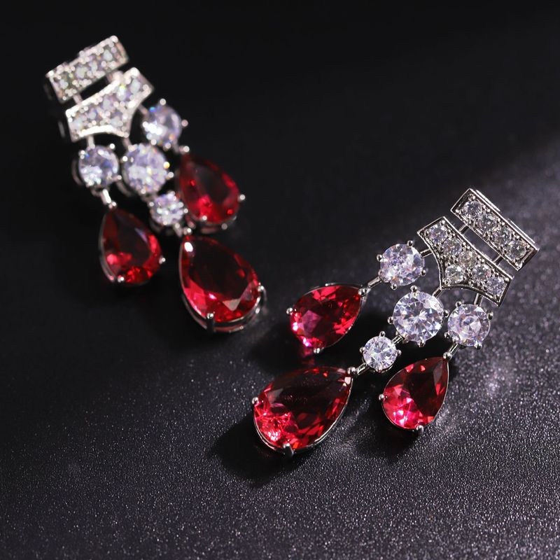 Set di collana e orecchini con rubini da donna, eleganti accessori per feste di nozze, design di ispirazione vintage con pietre di zirconia in rame resistente_voghion.com