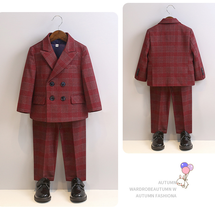 Baby's clothing Boy's suit plaid suit Little child flower child dress event host costume_voghion.com