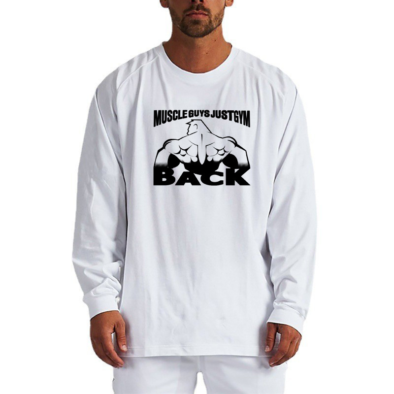 Muskel-Herbst-Herbst-Langarm-Fitness-T-Shirt mit lockerer Passform. Kontrastierendes, dünnes Basisshirt für Herren. Sport-Trainingskleidung_voghion.com
