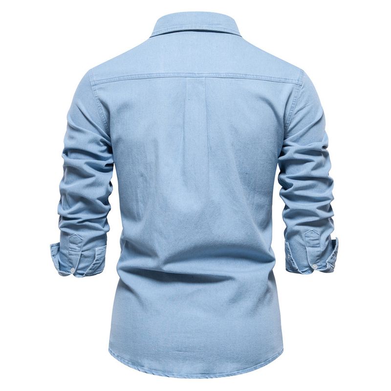 Jeanshemd für Herren – Klassische Langarm-Arbeitskleidung aus Baumwoll-Chambray, sandgewaschen und vorgeschrumpft (15 Farben von Mitternachtsschwarz bis Vintage-Blau)_voghion.com