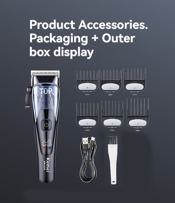 LCD Digital Display Hair Trimmer with USB Fast Charging - KM-3235 Household Electric Clipper_voghion.com