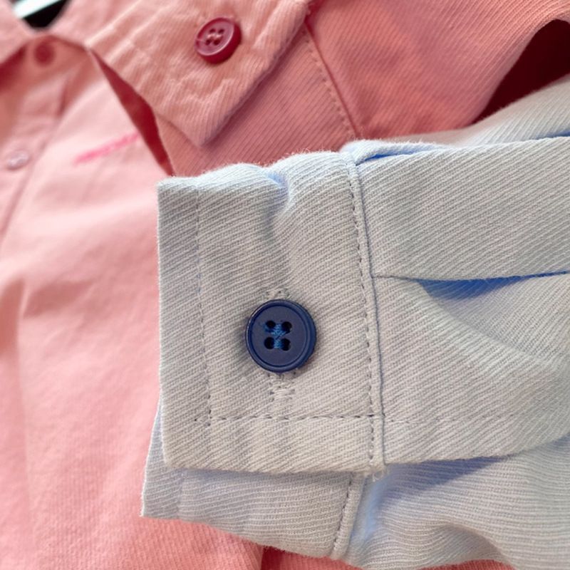 Besticktes Langarmhemd für Kinder – Lässiges Baumwollhemd zum Knöpfen für Jungen und Mädchen (100–170 cm) – Hellblau, Rosa, Weiß_voghion.com