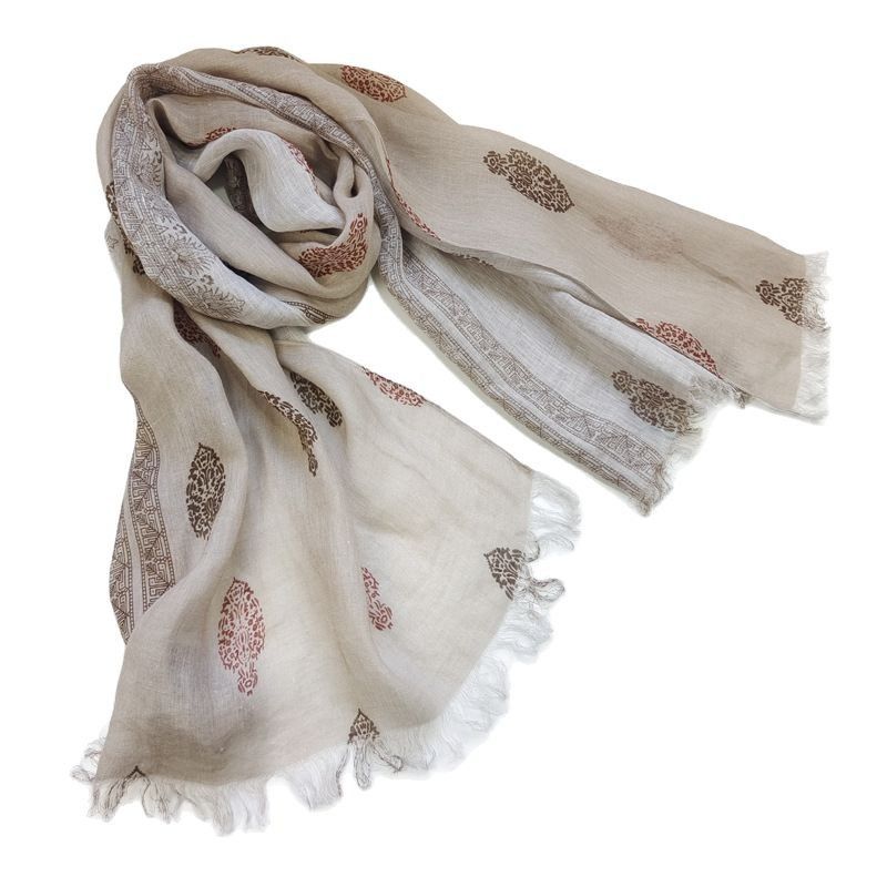 100 % reines Leinen, Herbst/Winter, neuer, breiter, großer, bedruckter Sonnenschutz-Schal im persischen Stil für Damen_voghion.com