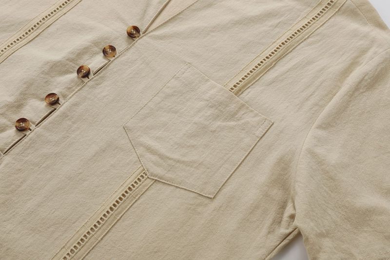 Camicia a maniche lunghe casual e ampia in cotone e lino, stile retrò cubano, da uomo_voghion.com