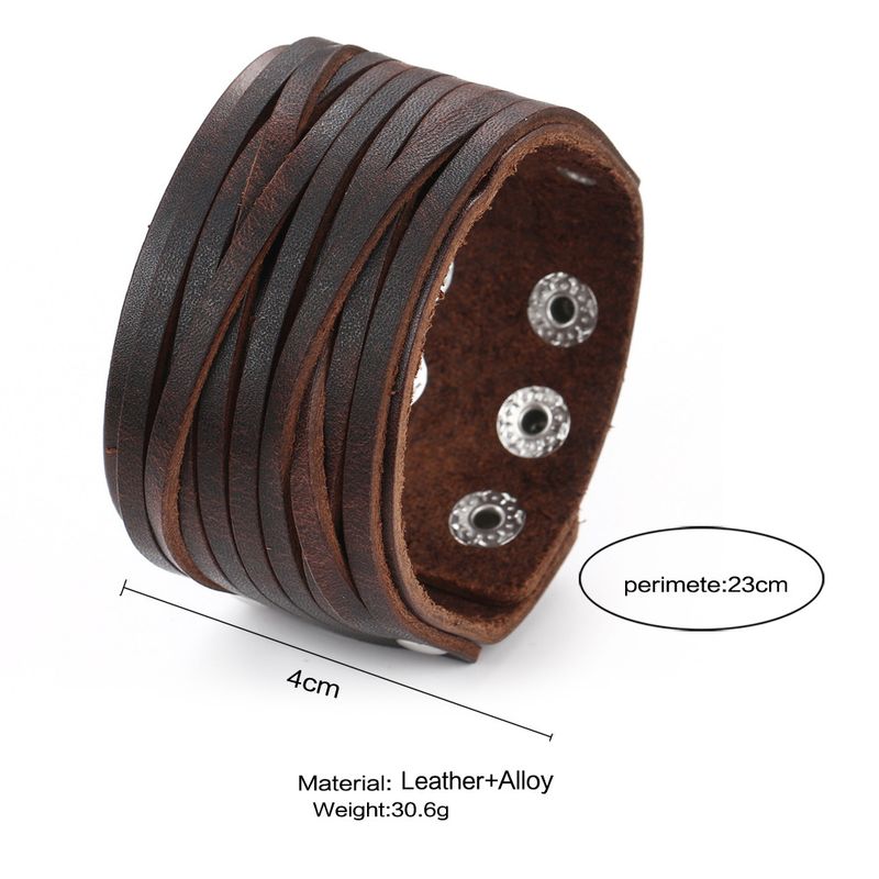 Bracciale in pelle intrecciata con motivo punk con borchie, largo, da uomo, esagerato e alla moda_voghion.com