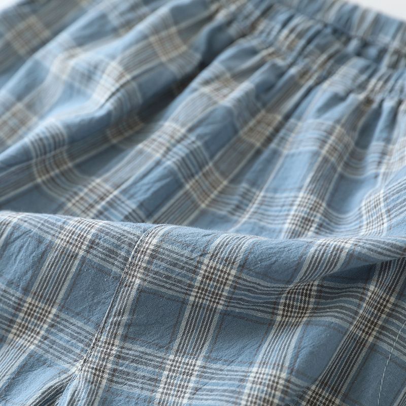 "Japanese Plaid" Men's Pajama Pants Shorts | Spring, Summer And Autumn Thin Pure Cotton, Loose Five-point Home Pants, Comfortable And Breathable_voghion.com