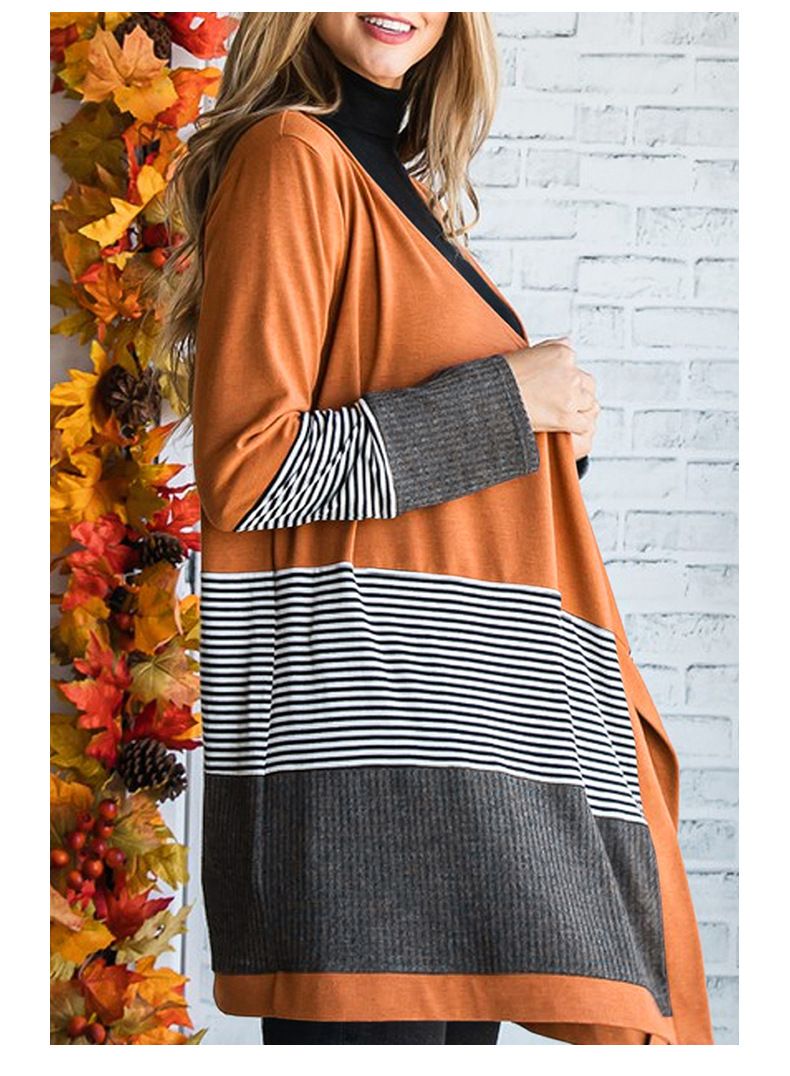 Shiying lässige Mode gestreiften gestrickten Schal Damen Strickjacke Pullover Kontrastfarbe Top Jacke_voghion.com