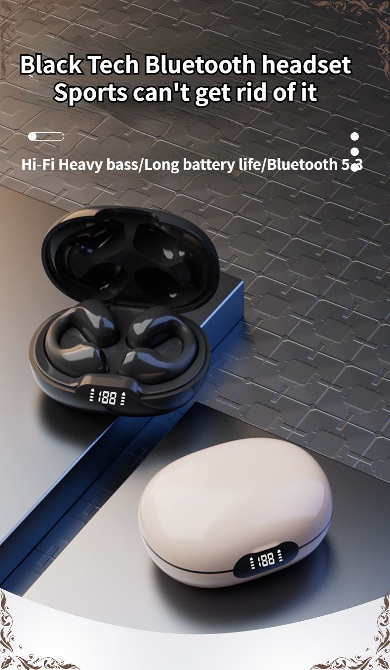 Bežične Bluetooth slušalice s štipaljkom za uši koje se ne umeću u uho, digitalni zaslon, bezbolno nošenje, ultra dugotrajne sportske slušalice_voghion.com