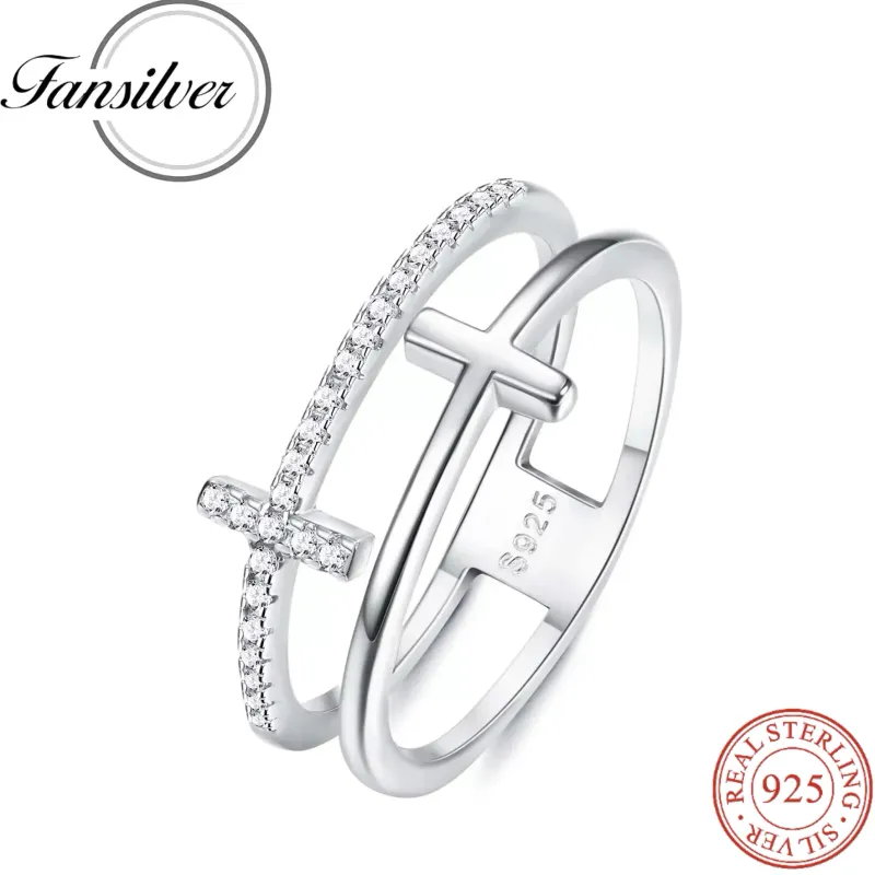 Anelli a cerchio impilabili semplici in argento placcato oro bianco, alla moda, per donne, gioielli all'ingrosso_voghion.com