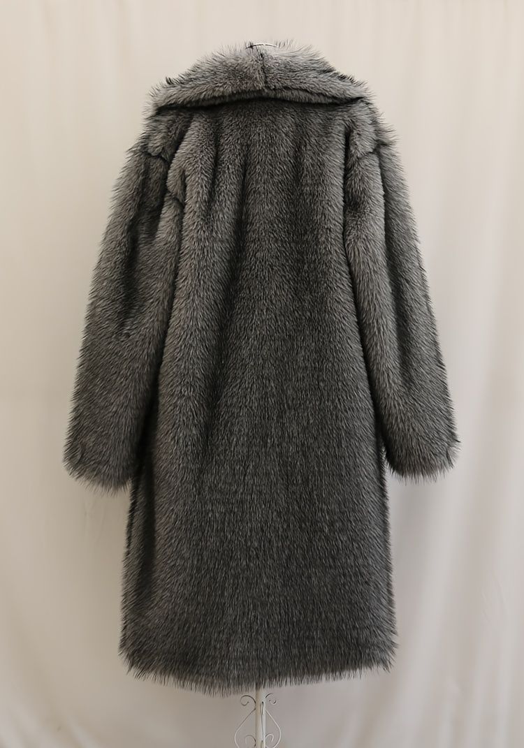 Elegante e caldo soprabito lungo da donna con colletto in peluche, silhouette a H, chiusura con un solo bottone, lavabile a mano. Taglie disponibili_voghion.com