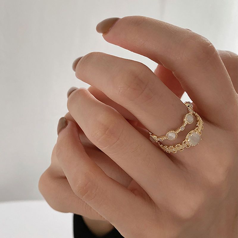 Pronto Stock Regolabile Rame Per Le Donne Regali Di Nozze Gioielli Pizzo Fiore Apertura Anello Opale_voghion.com