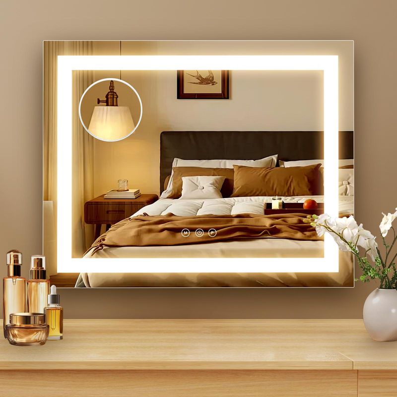 Hollywood Large Makeup Mirror 58*46cm Vanity Mirror Dimmable LED 3 Color Light_voghion.com