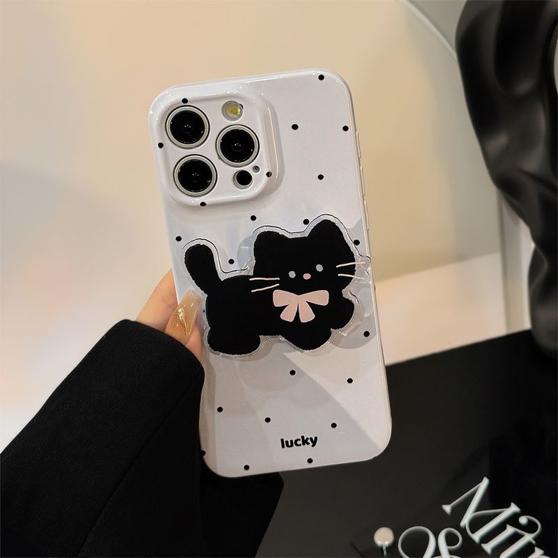 Polka dot cat bracket is suitable for iphone15 mobile phone case iphone 14pro max film 13 soft 12._voghion.com