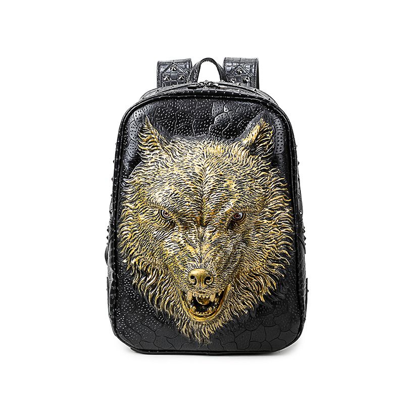 Personalized 3D Wolf Head Student Backpack Handheld Single Shoulder Male and Female Backpack_voghion.com