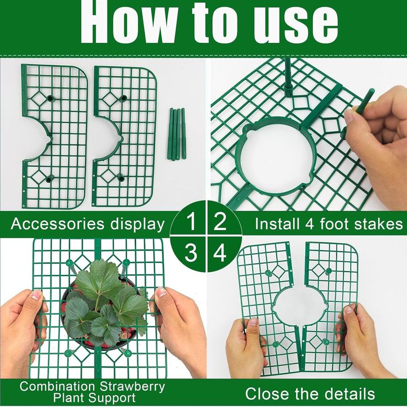 6 Sets Strawberry Supports With 24 Ground Nails Square Strawberry Growing Support Stakes Reusable Cloche Dome For Outdoor Garden Vegetable_voghion.com
