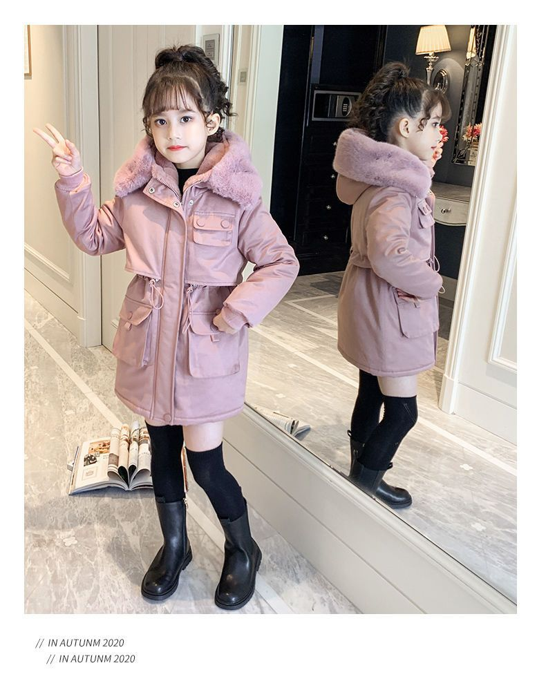 Kinderkleidung Neue stilvolle Plus Samtverdickte Parka-Mädchen-Baumwollmantel für große Kinder_voghion.com