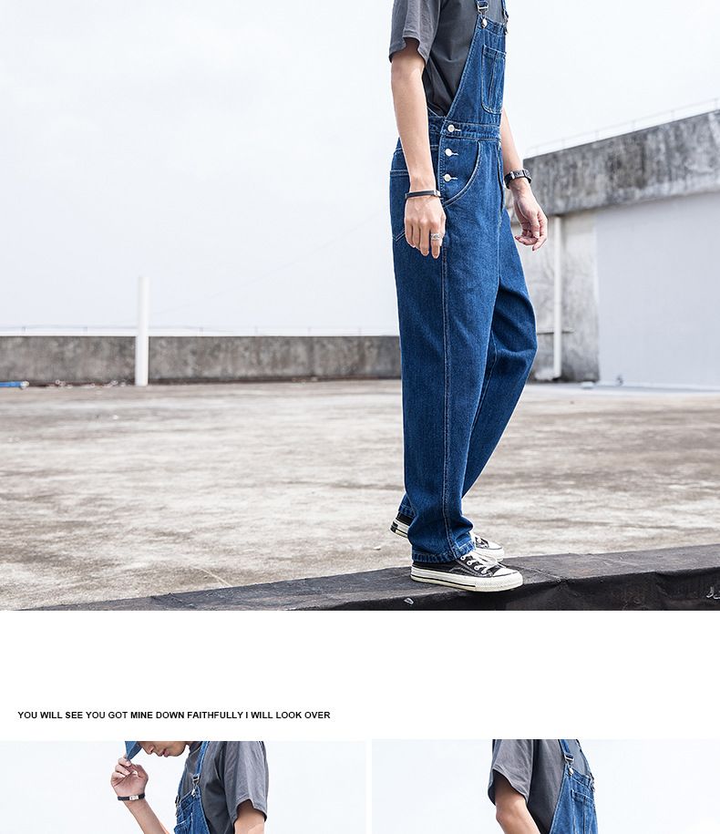 Man's clothing Blue overalls for men loose straight leg unisex work pants Overalls with suspenders_voghion.com