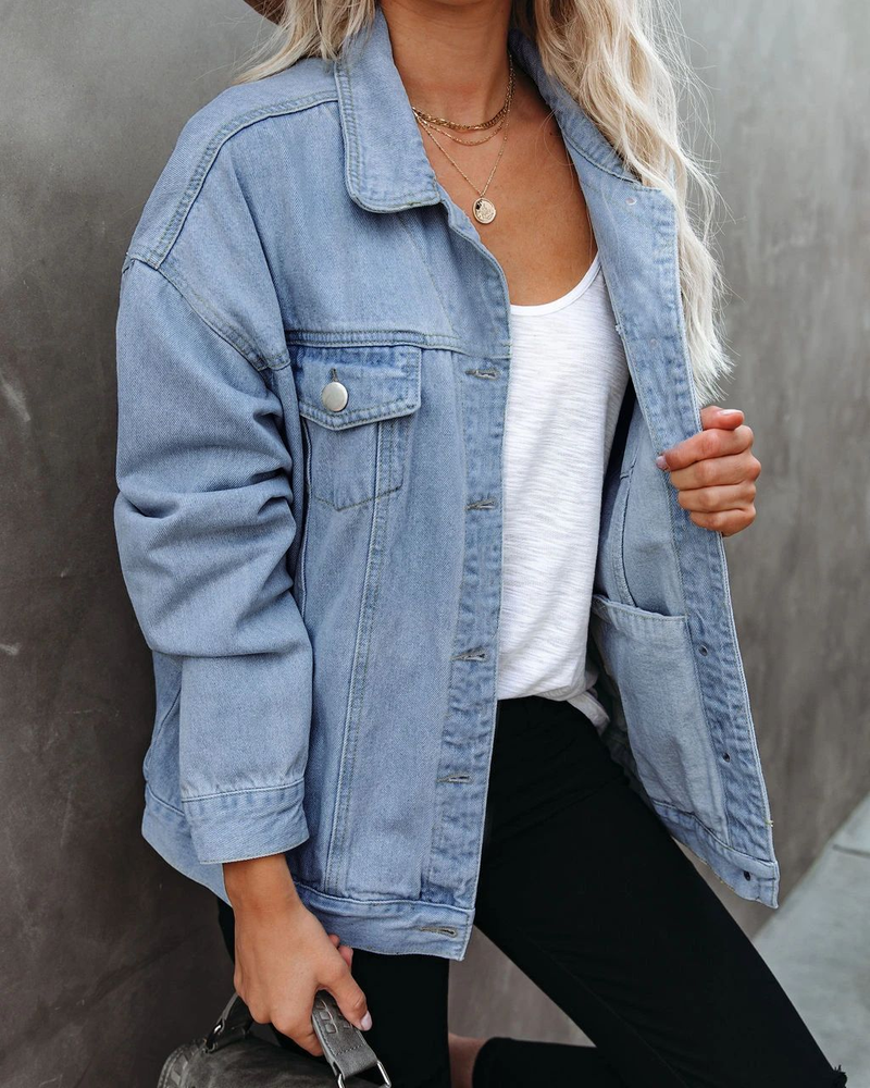Trendige Oversize-Jeansjacke für Damen – Streetwear-Freizeitmantel im Bf-Stil mit Baumwollmischung_voghion.com