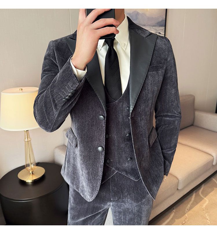 Męska odzież jesień i zima designerskie skórzane garnitury retro wysokiej klasy moda slim fit trzyczęściowe garnitury_voghion.com