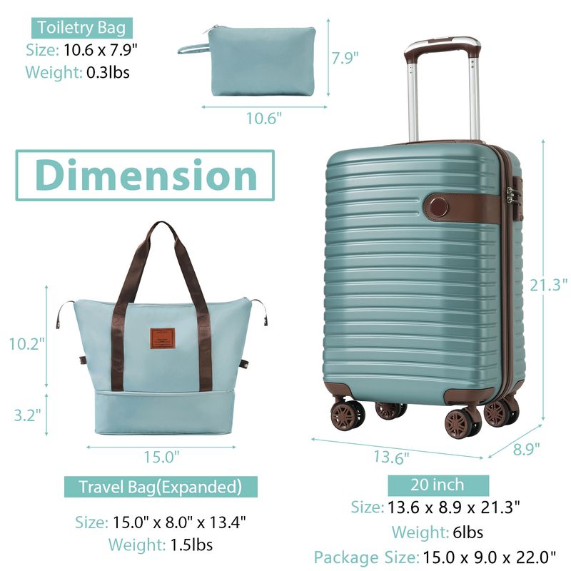 Luggage Sets 3 Piece Carry On Luggage 22x14x9 Airline Approved, Lightweight Hardshell ABS Suitcases With Wheels, 20 Inch, Blue_voghion.com
