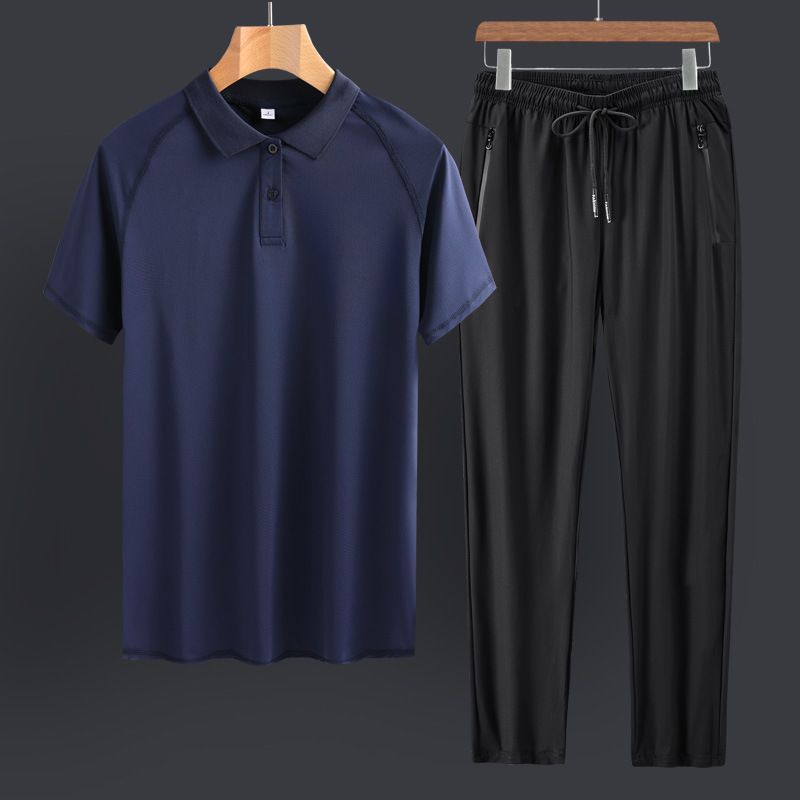 LazyZoom Comodo completo sportivo da uomo in seta ghiacciata per papà, casual a maniche corte, completo estivo per uomini di mezza età e anziani_voghion.com